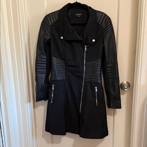 bebe Black Vegan Leather-Trimmed Women's Jacket. Goth, Punk, vintage feel.